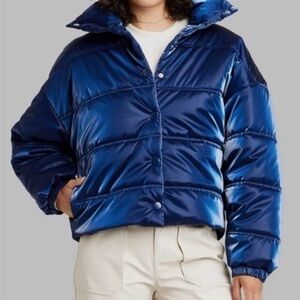 Wild Fable Shiny Midnight Blue Puffer Jacket
